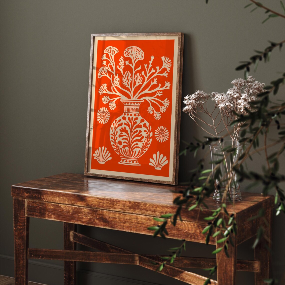 Coral Reef Orange Botanical Vase Floral Illustration Decor Poster - Image 3