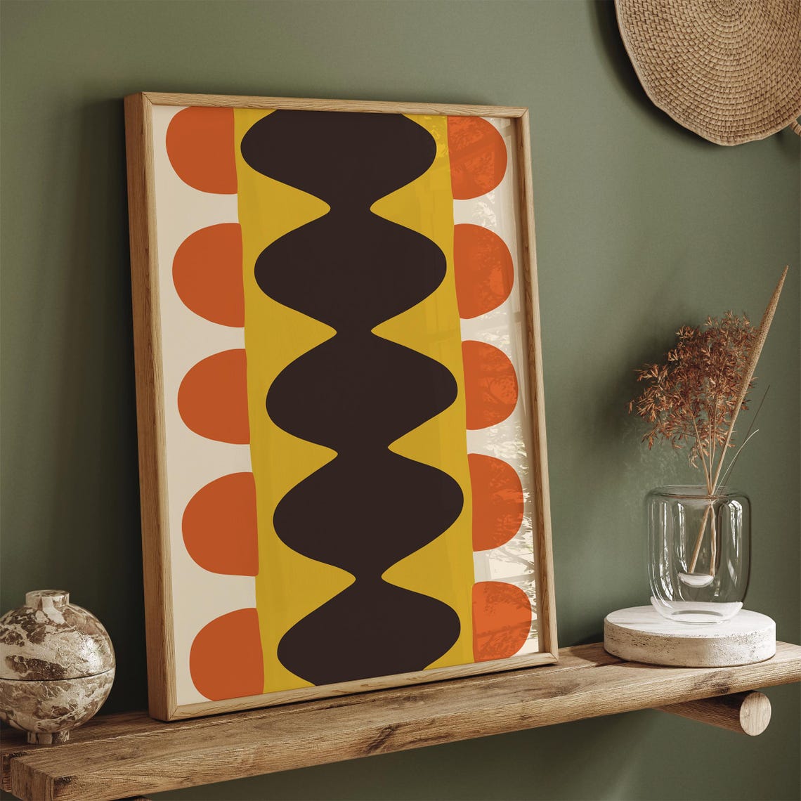 Groovy 70s Retro Abstract Poster with Wavy Brown Orange Shapes - Image 4