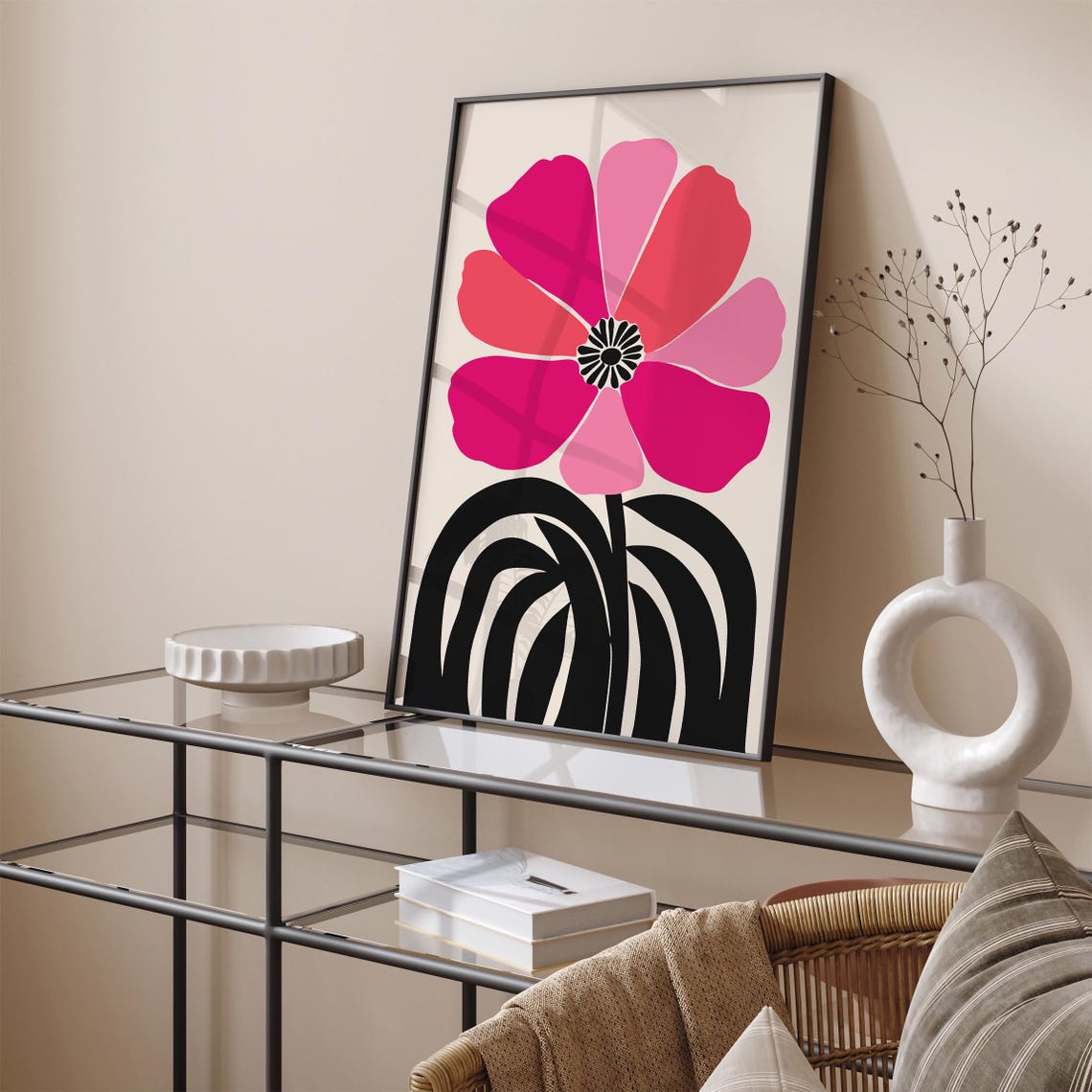 Retro Pink Blossom Abstract Flower Modern Botanical Wall Art - Image 5