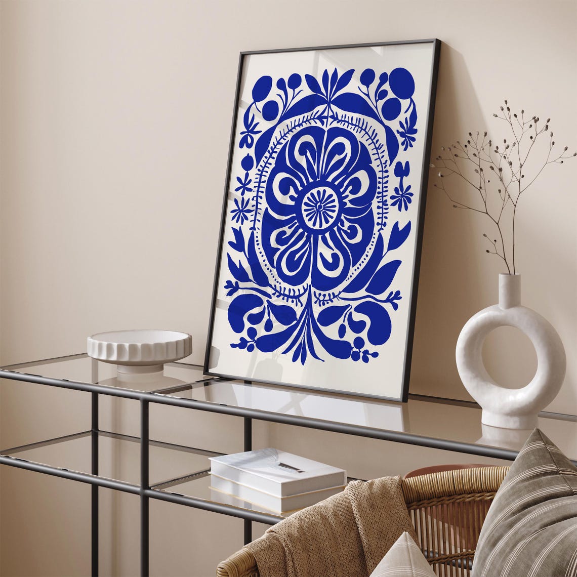 Abstract Blue Botanical Symmetrical Floral Ornament Design Poster - Image 5