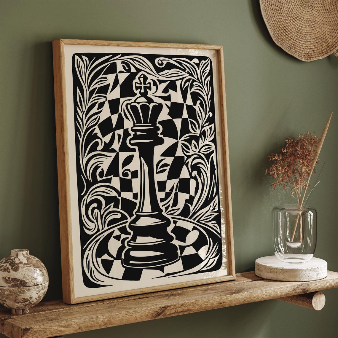 Black and White Chess King Piece Retro Checkered Game Poster - Image 4