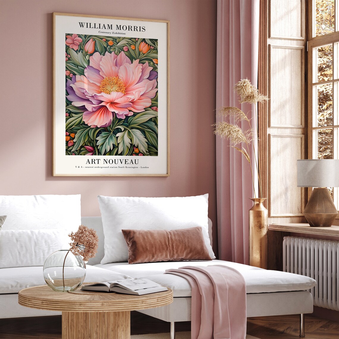 William Morris Centenary Art Nouveau Pink Peony Flower Poster - Image 4