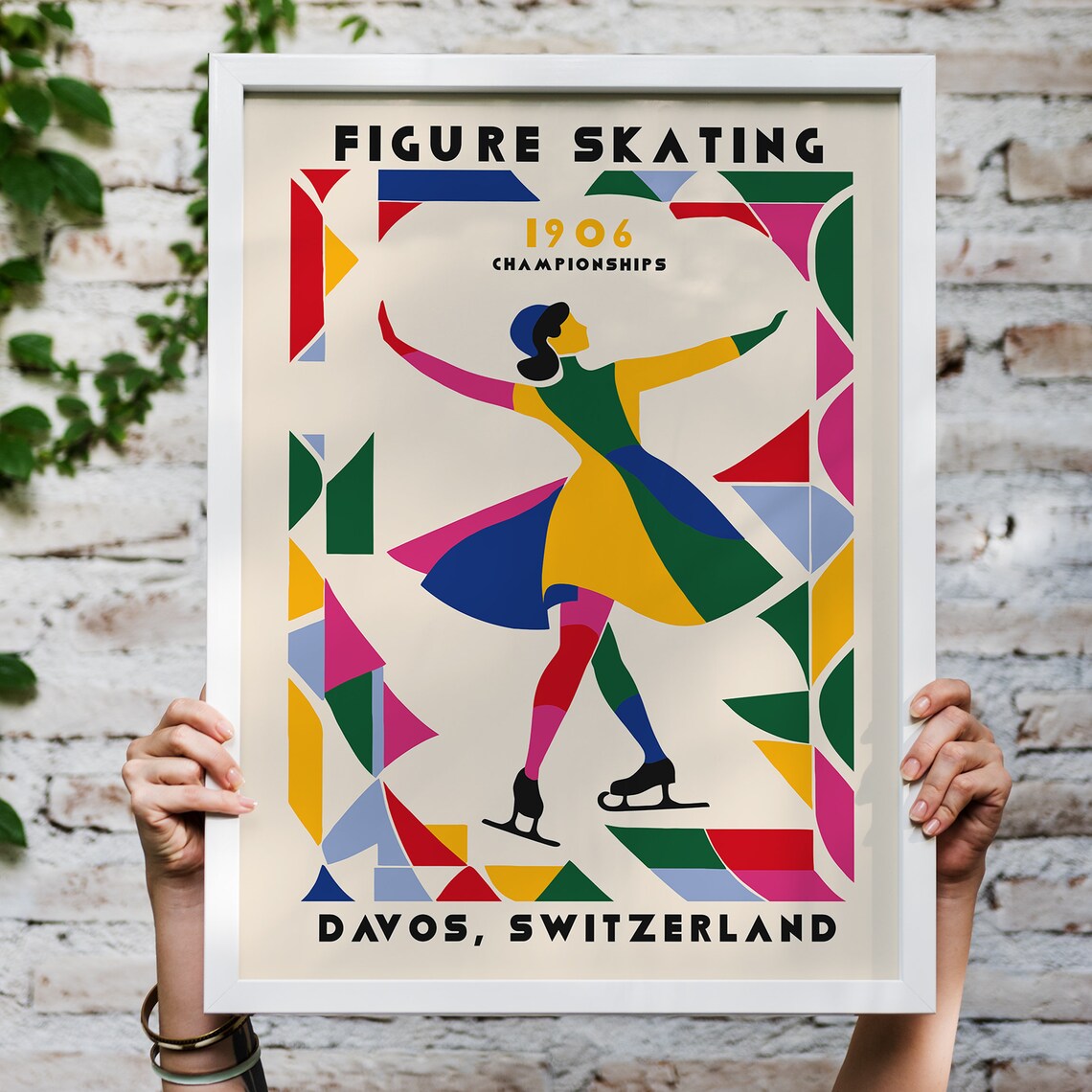 1906 Davos Figure Skating Championships Geometric Sports Poster - Image 5
