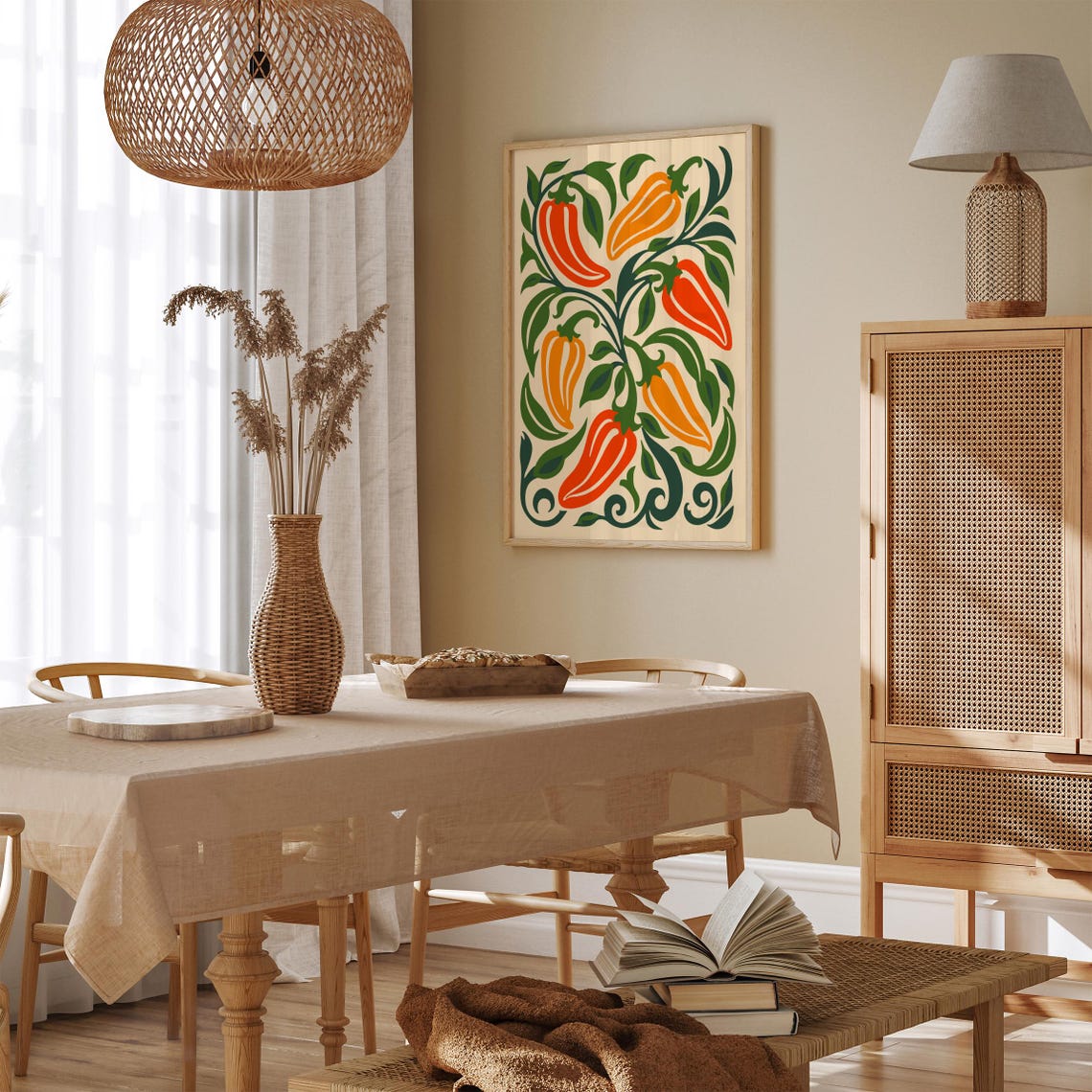 Orange Chili Pepper Vine Botanical Trendy Kitchen Wall Decor Poster - Image 2