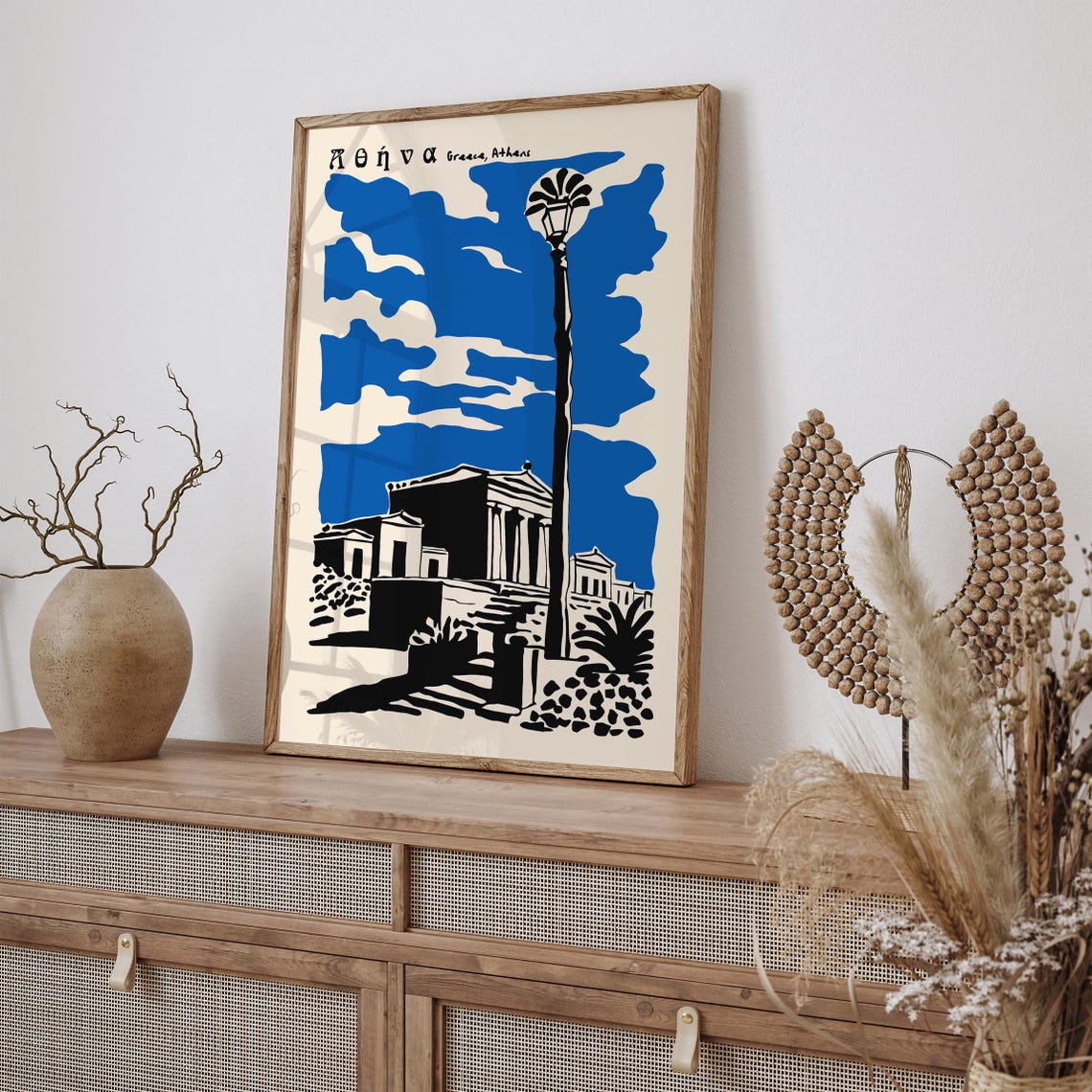 Athens Greece Acropolis Handdrawn Blue Sky Travel Art Poster - Image 5