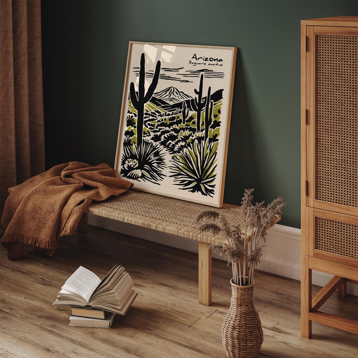 Arizona Saguaro Cactus Desert Landscape Linocut Travel Poster - Image 5