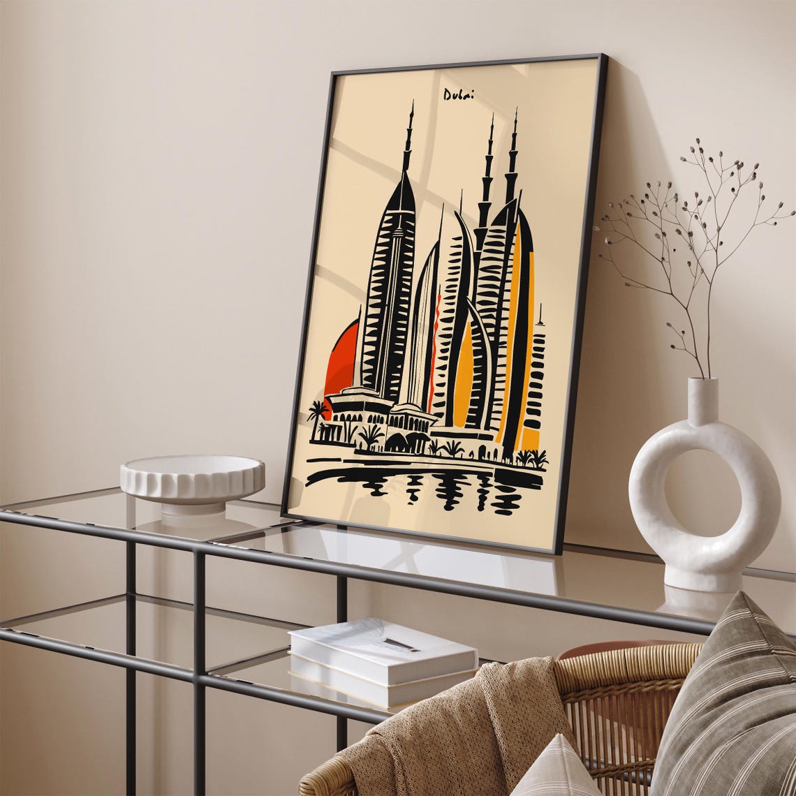 Dubai Black Ink Skyscraper Skyline Red Sun Modern Travel Poster - Image 6