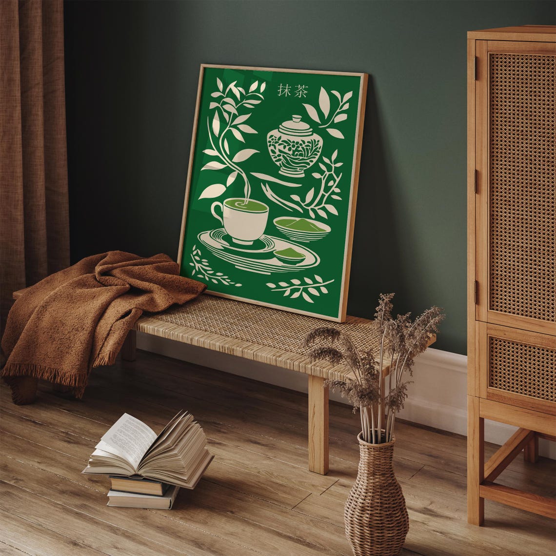 Japanese Matcha Tea Ceremony Set Green Botanical Zen Decor Art Poster - Image 4