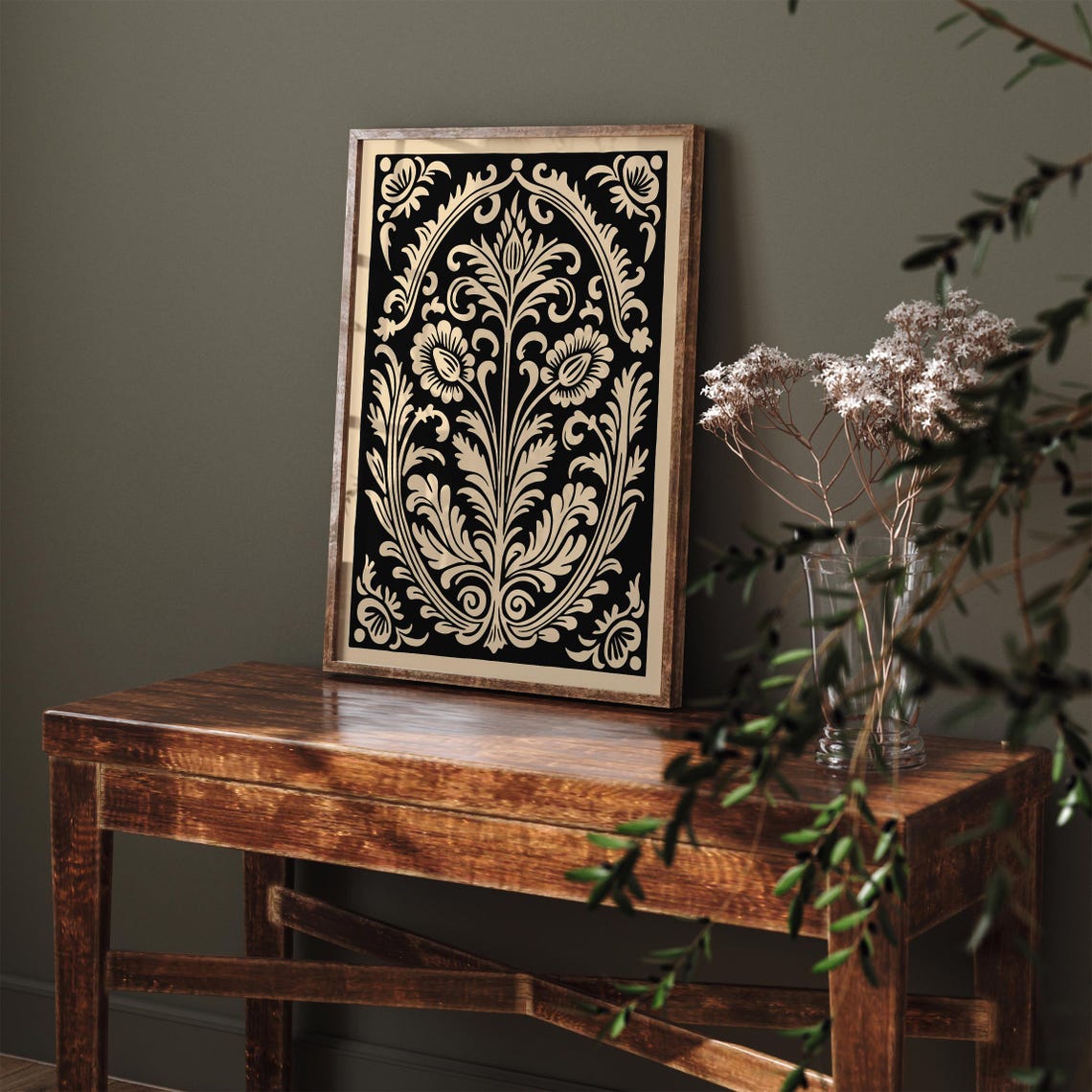 Black Art Nouveau Botanical Floral Elegant Decorative Wall Art - Image 2