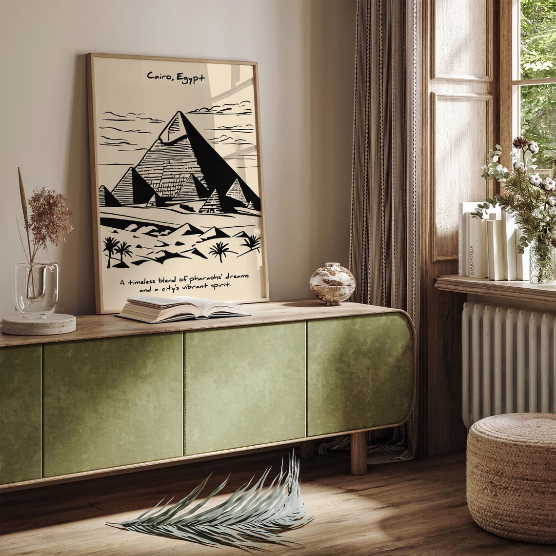 Cairo Egypt Pyramids Black Ink Line Drawing Desert Travel Poster - Image 2