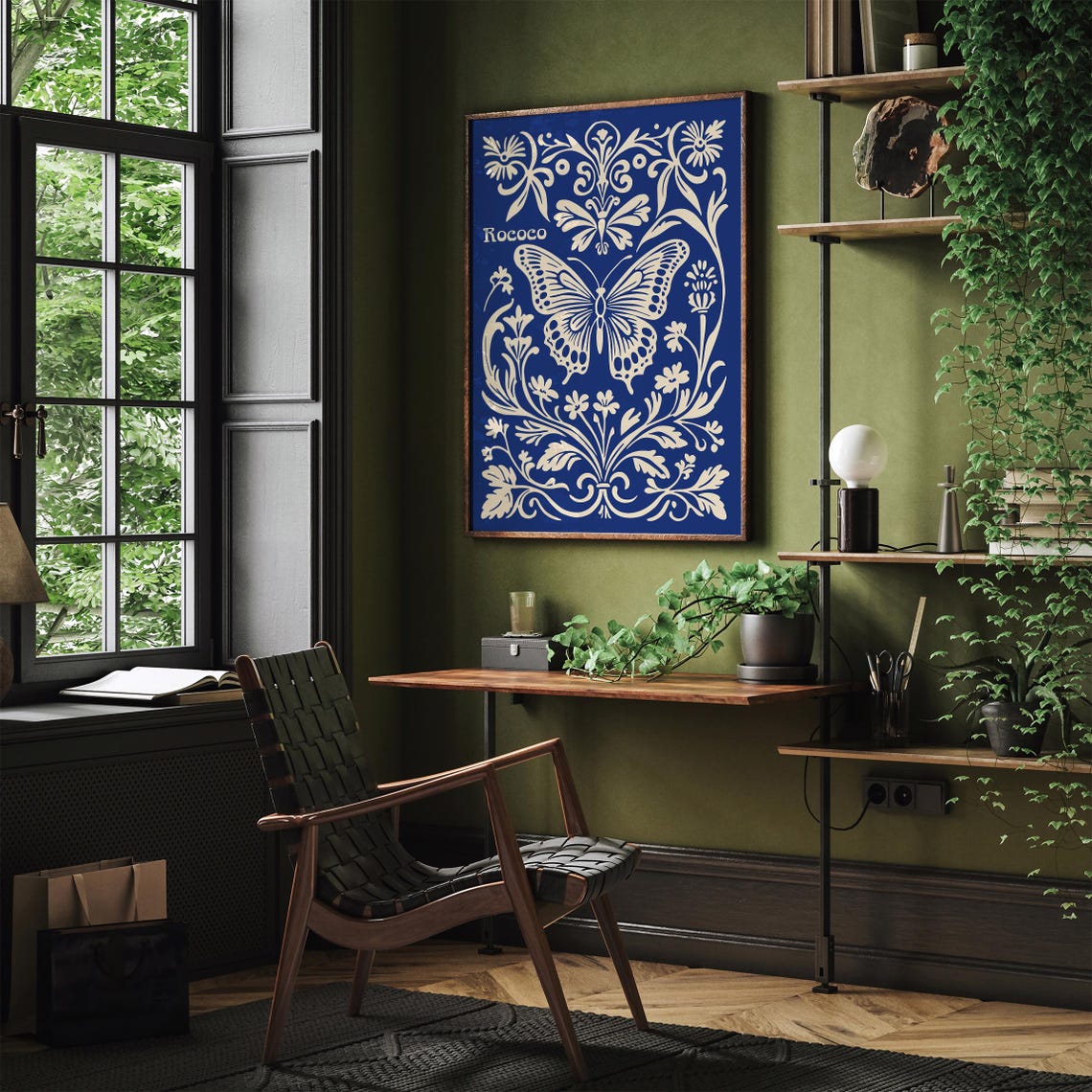 Rococo Blue And Cream Butterfly Botanical Illustration Poster - Image 5