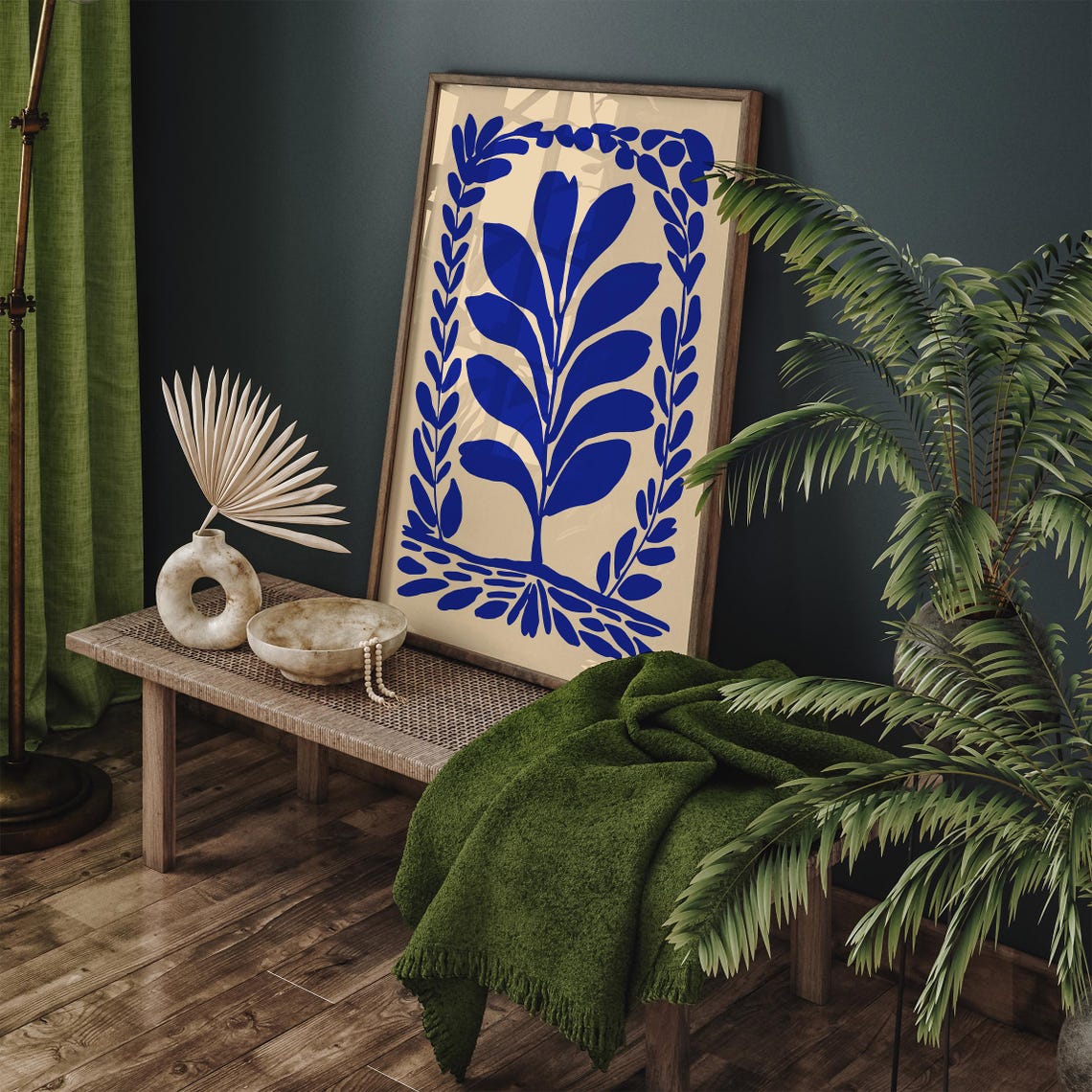 Minimalist Blue Leaf Sprig Botanical Arch Border Style Art Poster - Image 4