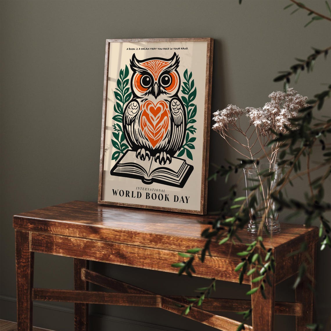 World Book Day Owl Reading Inspirational Dream Quote Art Poster - Image 4