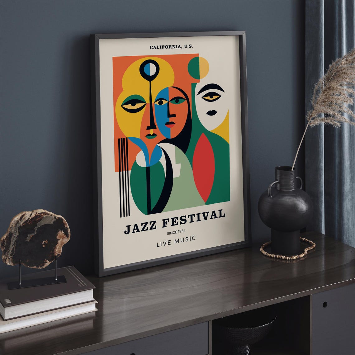 California 1954 Jazz Festival Live Music Cubist Faces Poster - Image 5