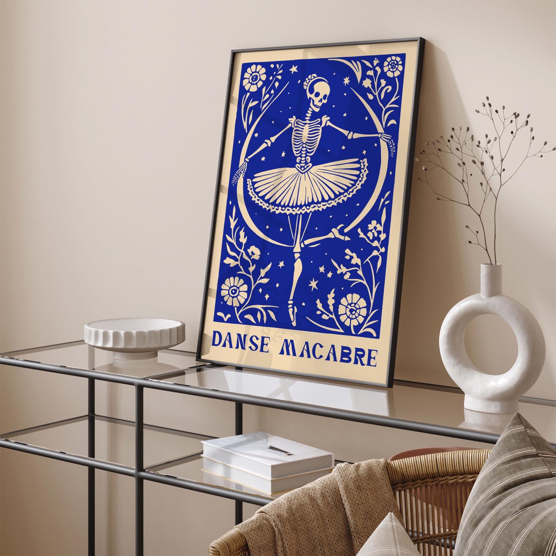 Gothic Blue Danse Macabre Skeleton Ballerina Floral Night Poster - Image 2