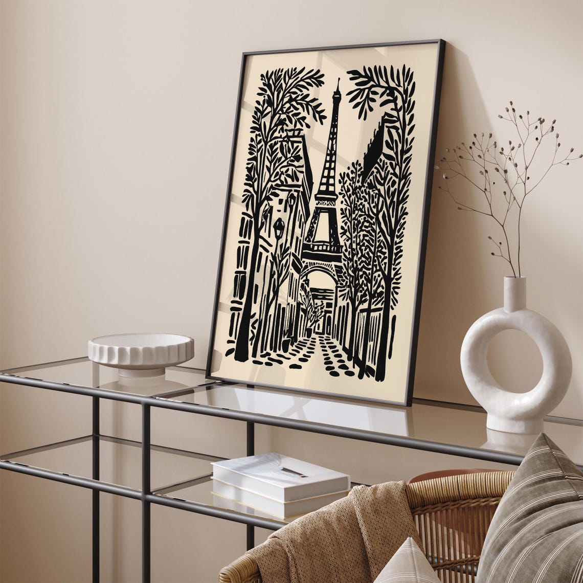 Eiffel Tower Paris Street Black Ink Cityscape Travel Art Poster - Image 5