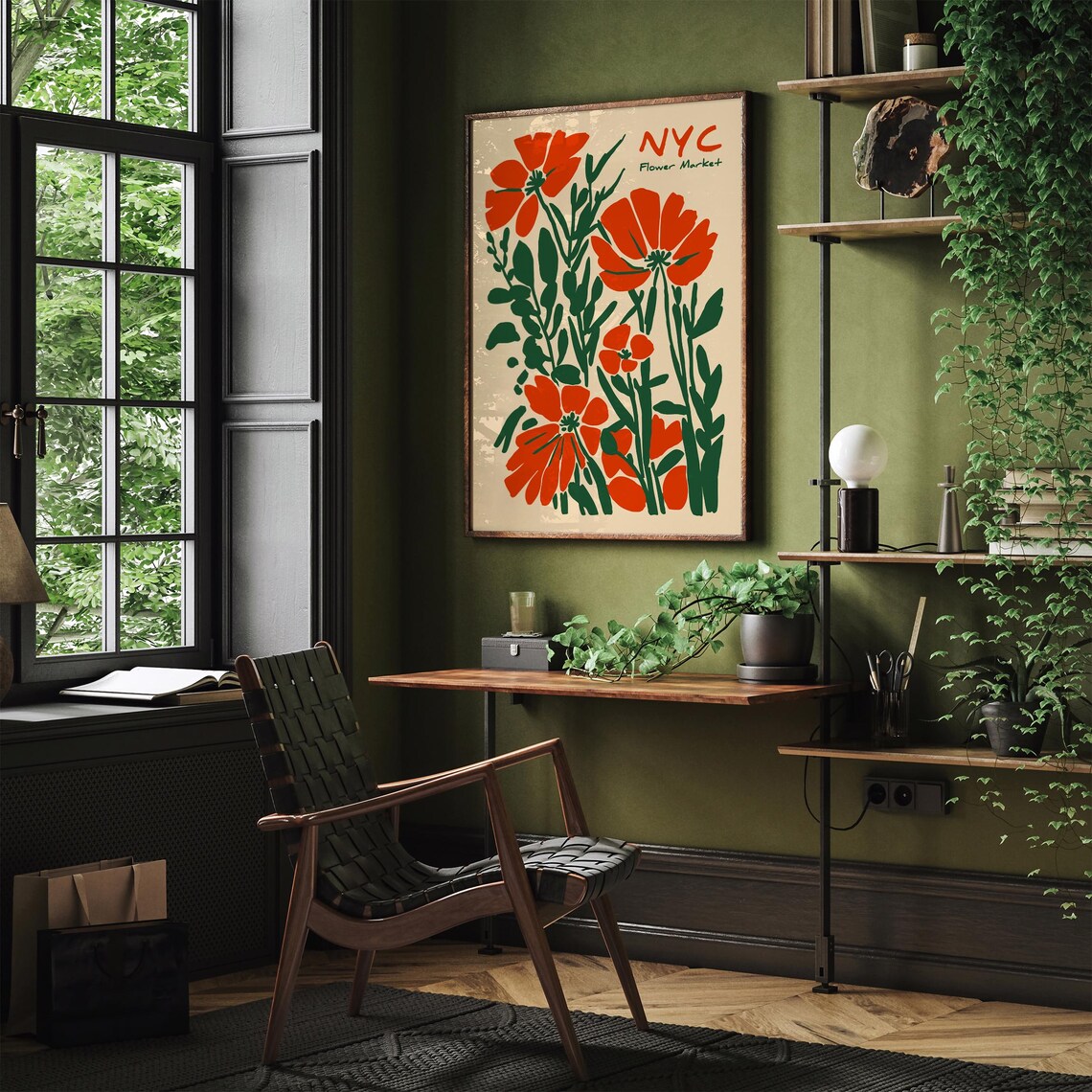 NYC Flower Market Orange Poppies Bold Graphic Floral Wall Art - Image 2