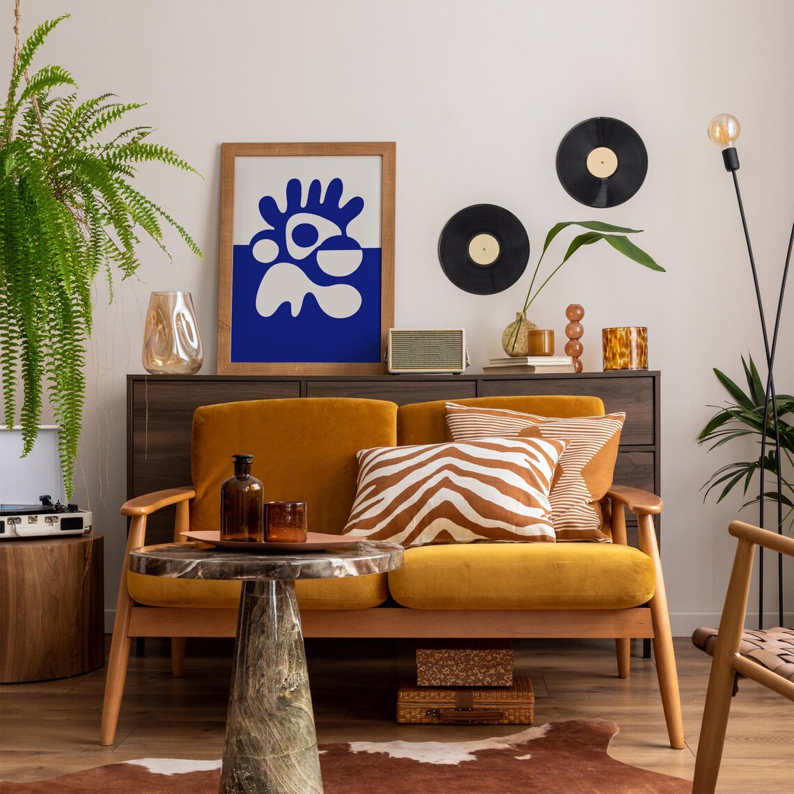 Bold Matisse Inspired Navy Blue and White Organic Shapes Poster - Image 3