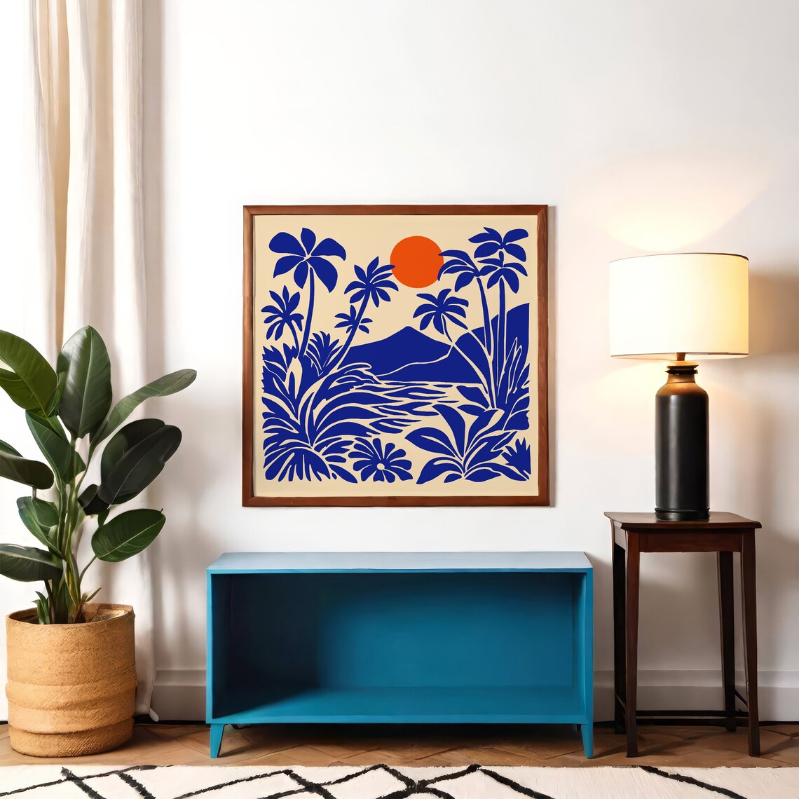 Tropical Sunset Poster With Blue Palms And Blazing Orange Sun - Image 5