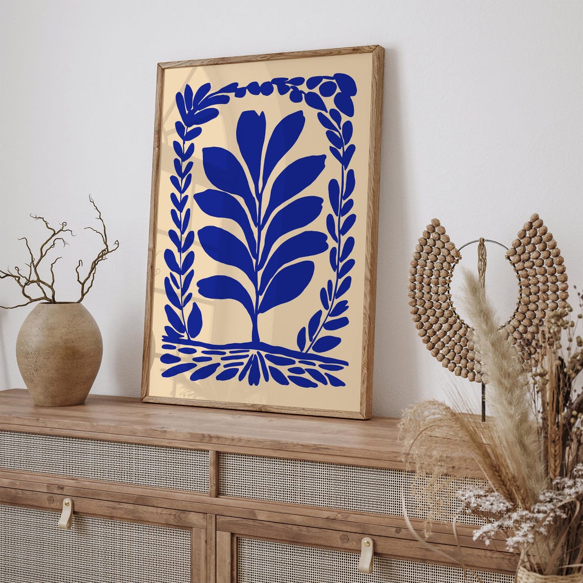 Minimalist Blue Leaf Sprig Botanical Arch Border Style Art Poster - Image 2