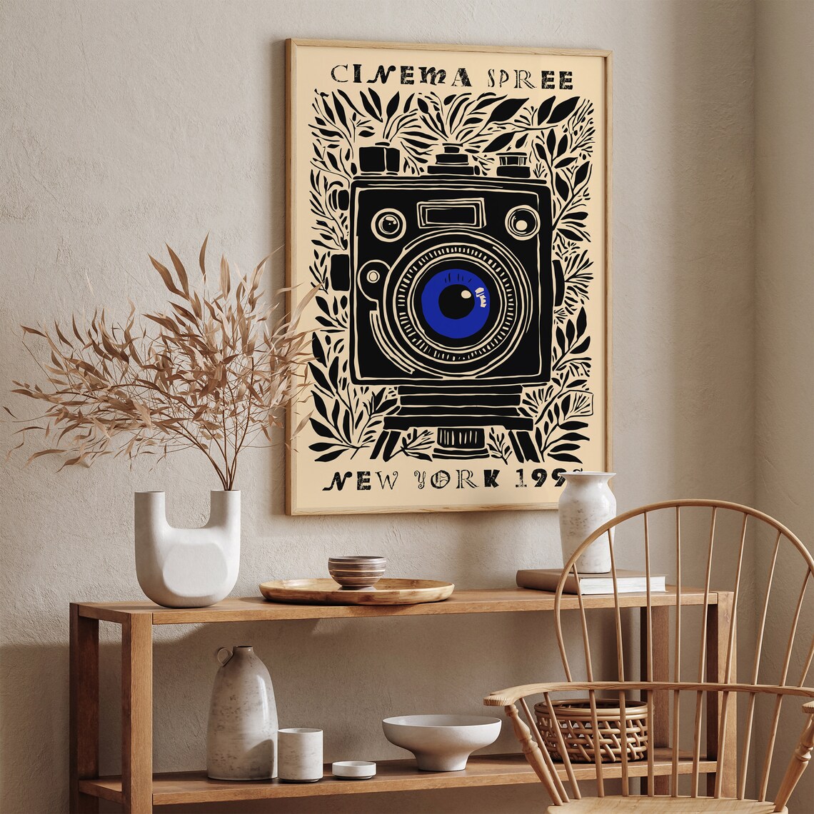 Cinema Spree New York 1998 Retro Film Camera Linocut Art Poster - Image 2
