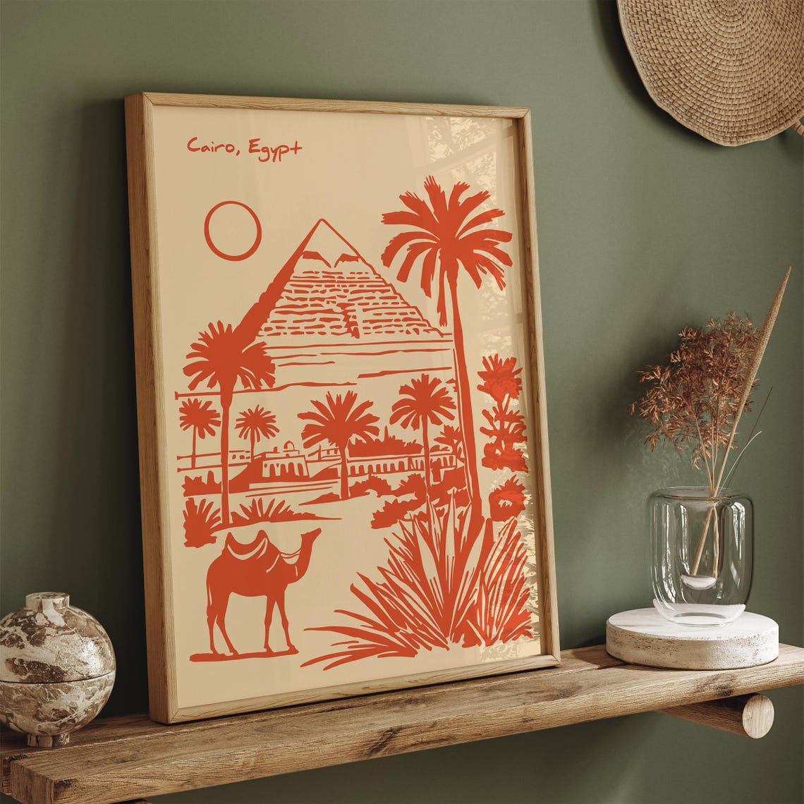Retro Cairo Egypt Orange Pyramid Camel Desert Travel Art Poster - Image 6