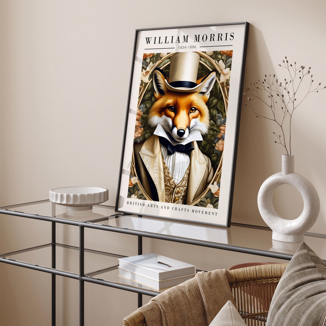 William Morris Fox Top Hat Victorian Gentleman Animal Poster - Image 3