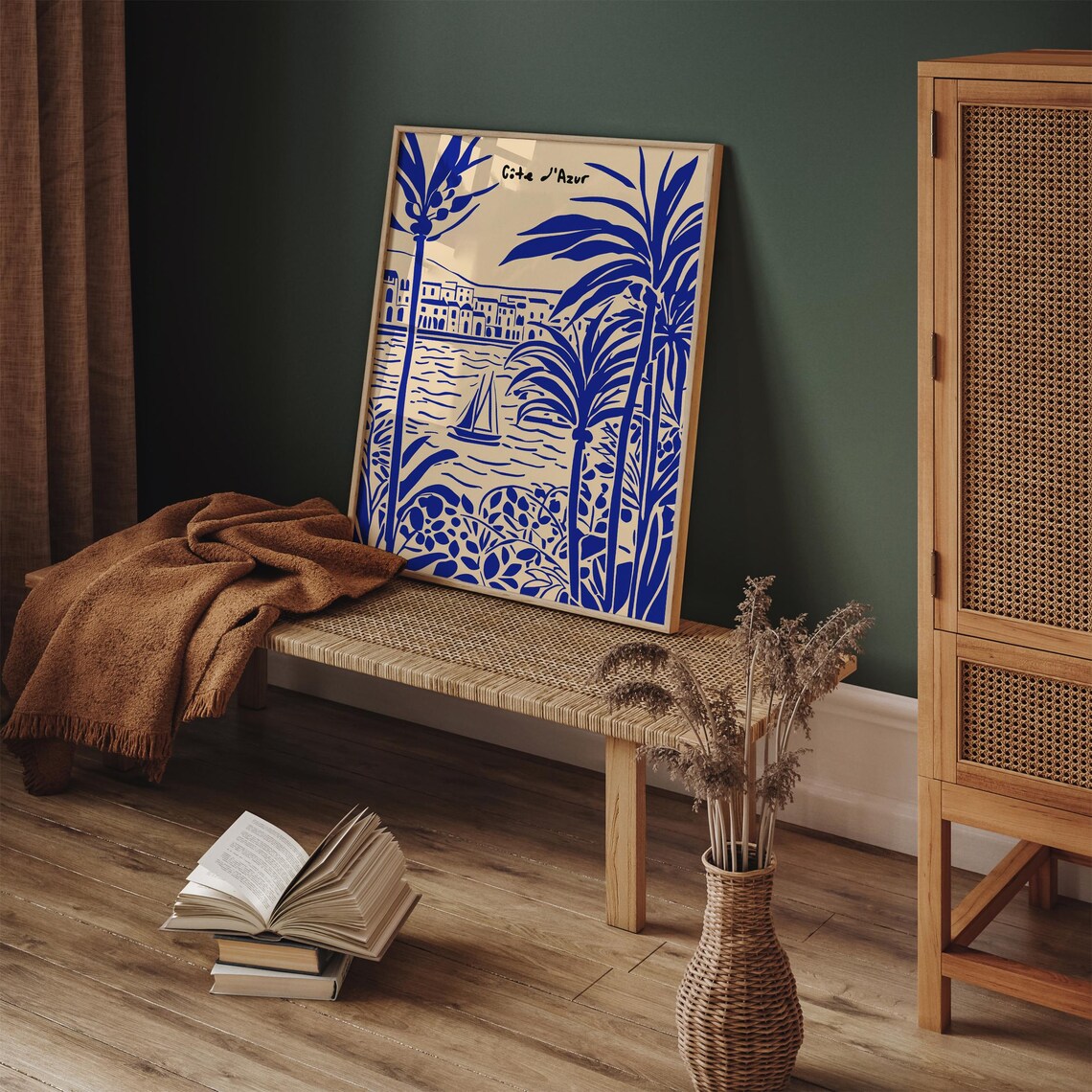 Côte d'Azur French Riviera Poster with Palms and Sailboat in Indigo - Image 5