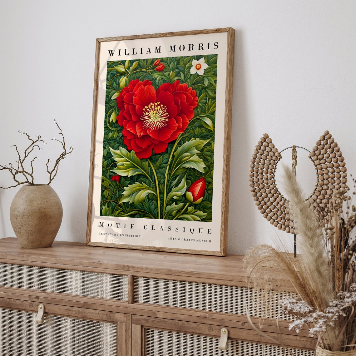 William Morris Motif Classique Red Poppy Centenary Exhibition Poster - Image 2
