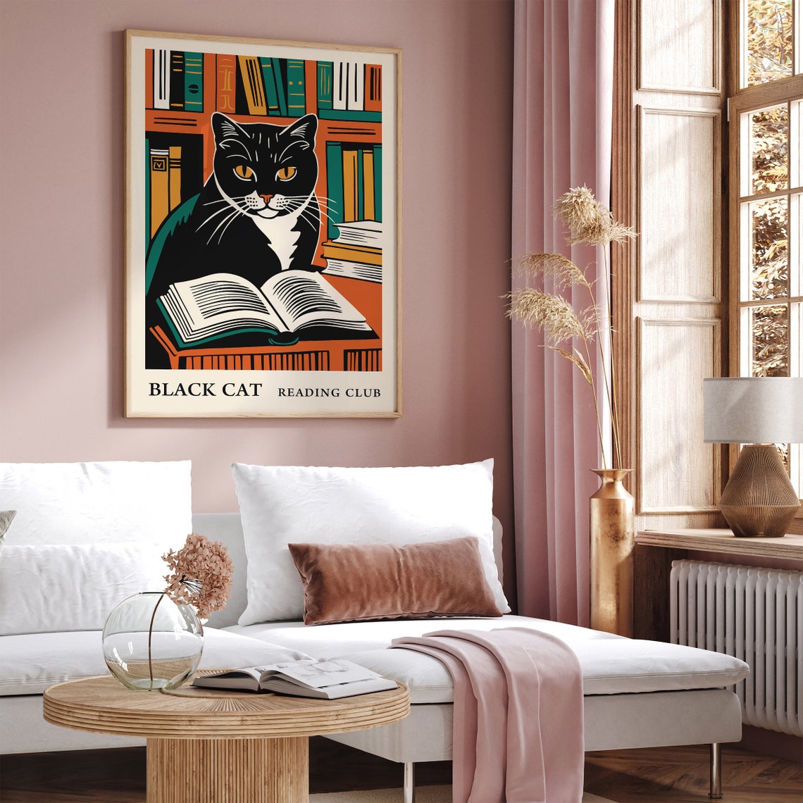 Retro Black Cat Reading Club Library Book Lover Vintage Poster - Image 2
