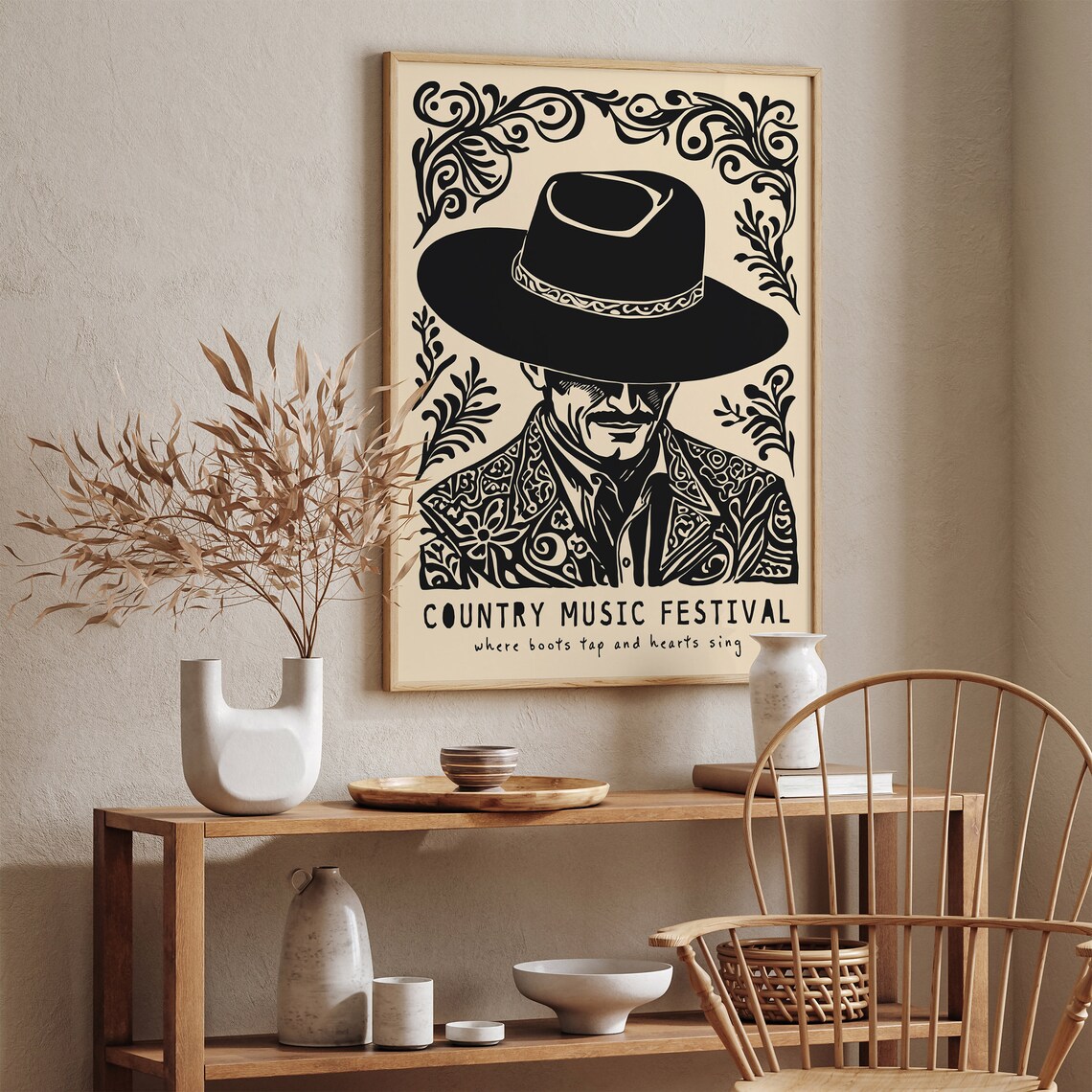 Country Music Festival Cowboy Hat Black Beige Western Decor Poster - Image 5