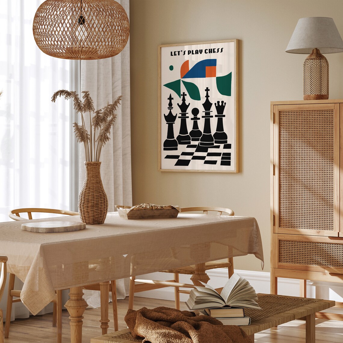 Retro Decor Lets Play Chess Mid Century Modern Chess Pieces Poster - Image 2