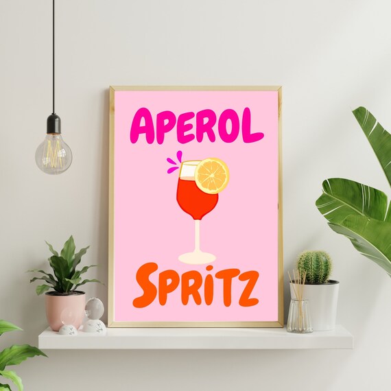 Aperol Spritz Pink Cocktail Orange Slice Trendy Bar Cart Poster