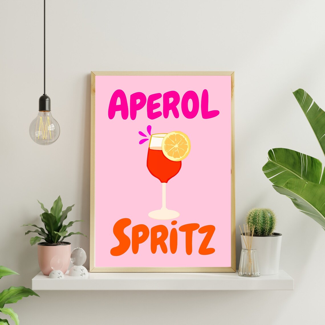 Aperol Spritz Pink Cocktail Orange Slice Trendy Bar Cart Poster