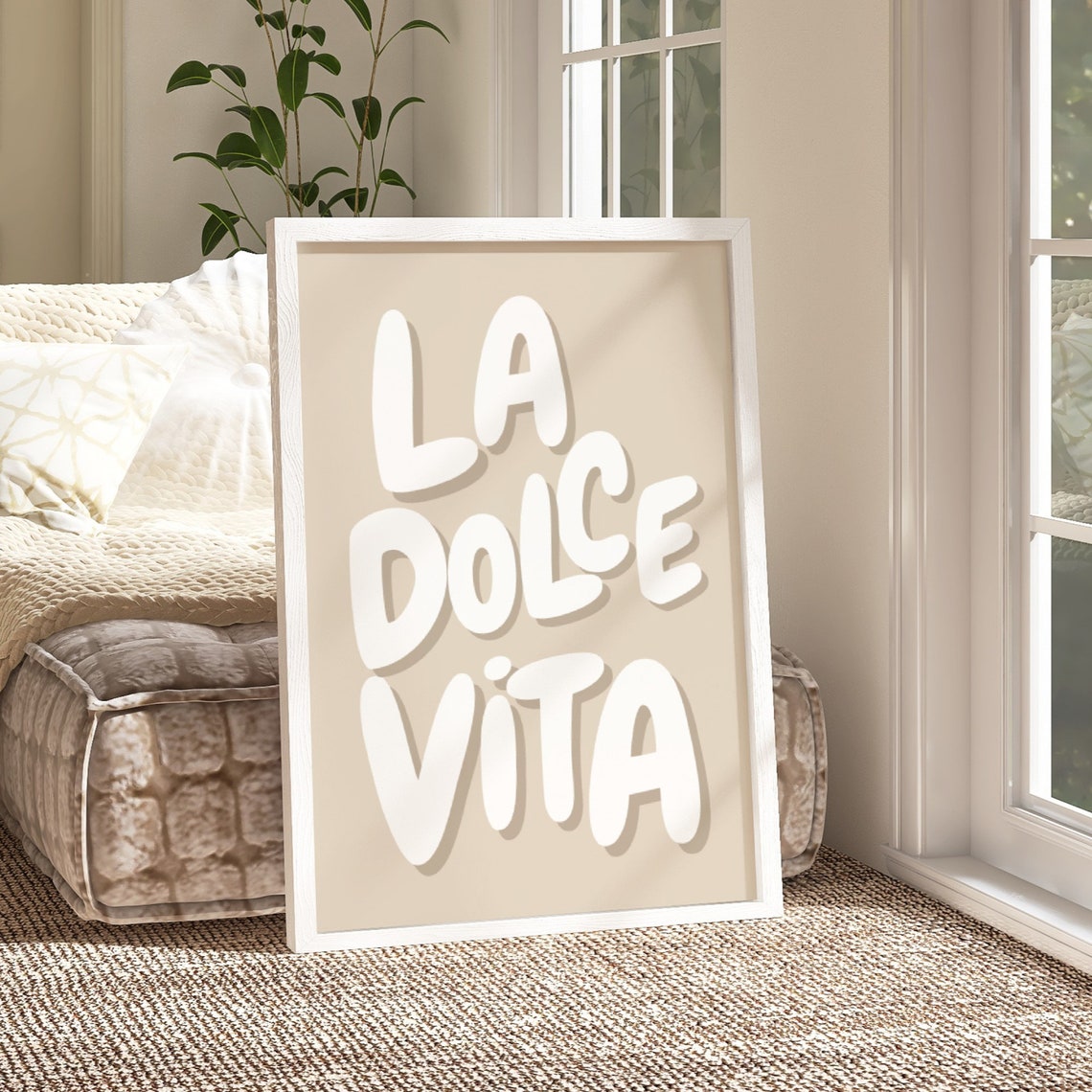 La Dolce Vita Retro Bubble Letter Poster Beige Neutral Italian Decor - Image 2