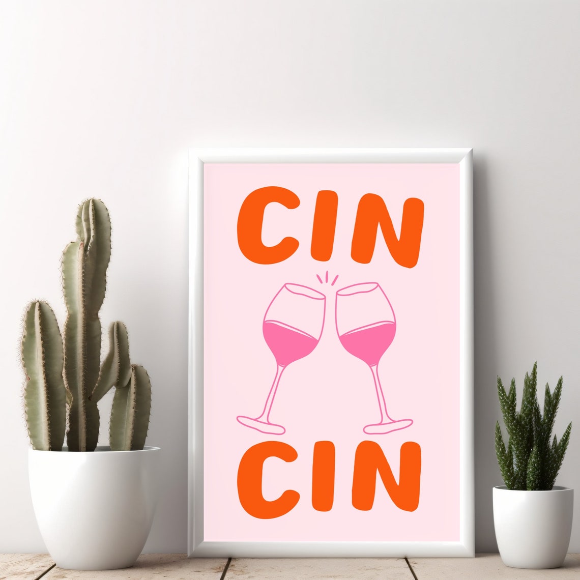 Cin Cin Orange Bubble Type Pink Wine Glasses Cheers Art Poster - Image 3