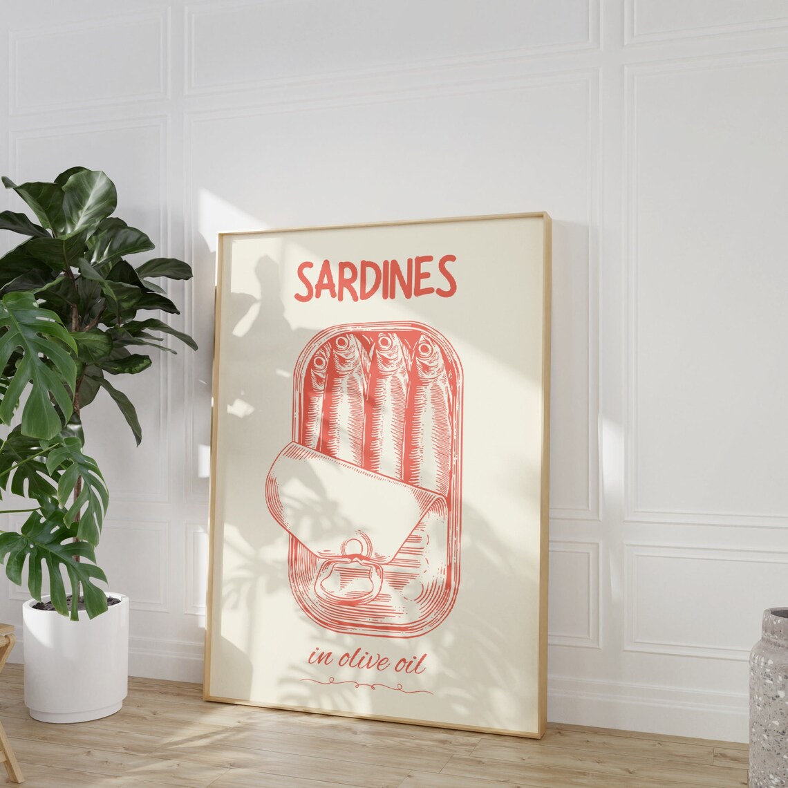 Sardines In Olive Oil Retro Kitchen Coral Food Illustration Poster - Image 3