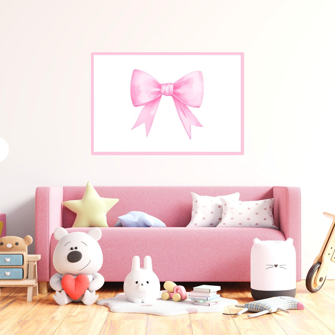 Pink Bow Watercolor Ribbon Minimal Preppy Coquette Wall Decor Poster - Image 3