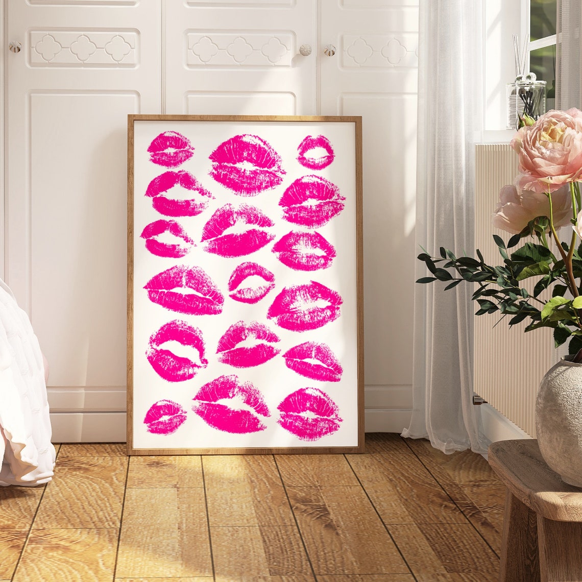 Hot Pink Lipstick Kiss Marks Fun Preppy Dorm Wall Decor Poster - Image 2