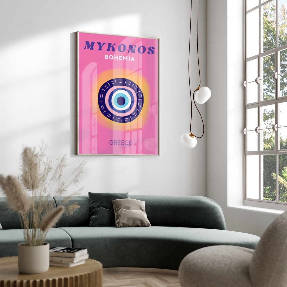Mykonos Greece Evil Eye Bohemian Sunny Pink Travel Art Poster - Image 3