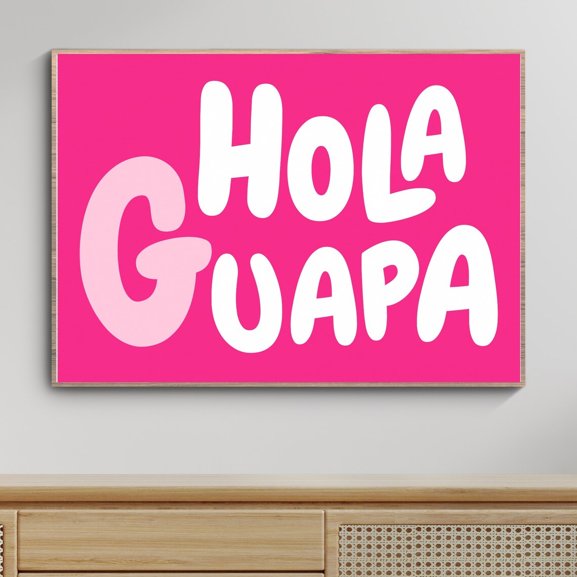 Hola Guapa Hot Pink Bubble Letter Spanish Quote Wall Decor Poster - Image 3