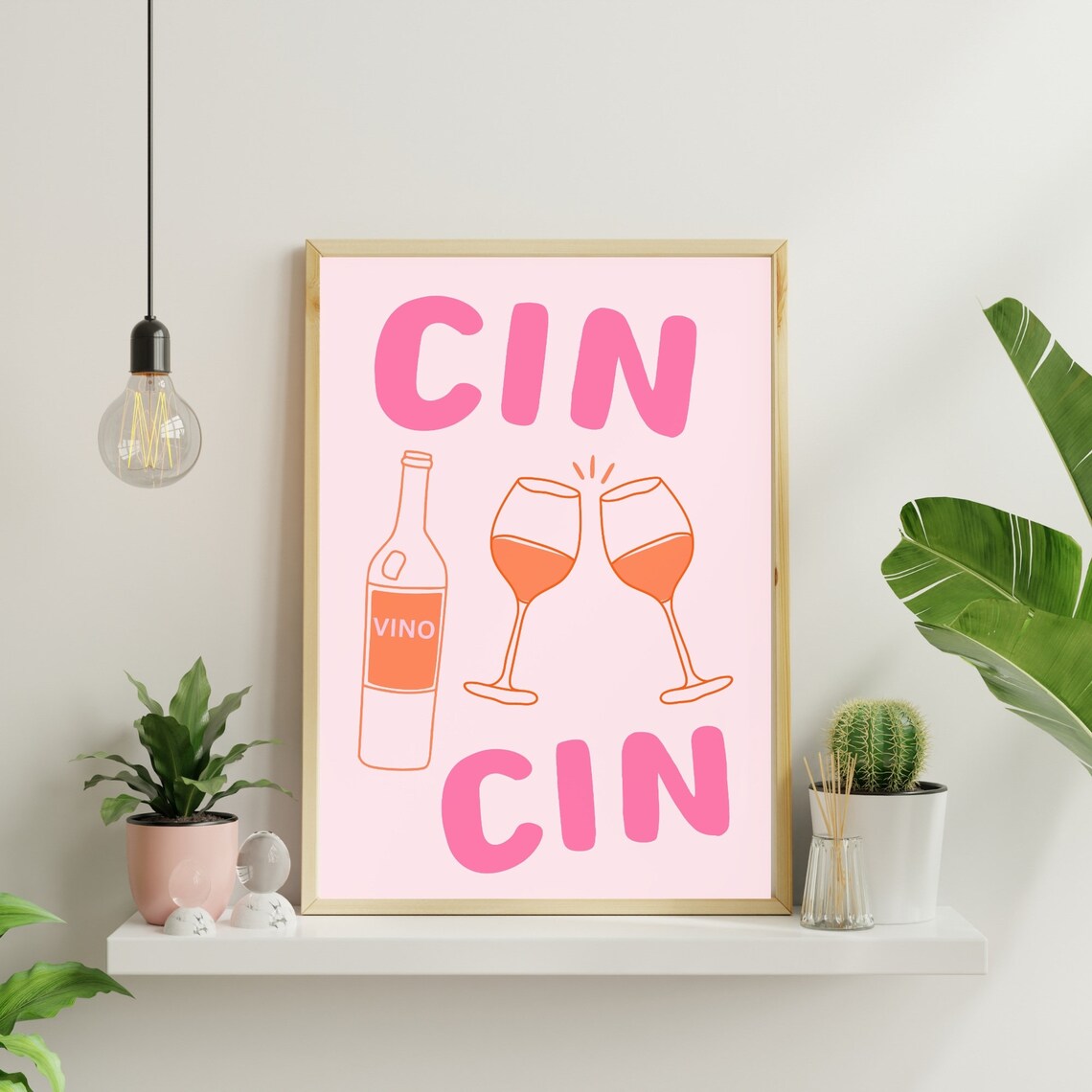 Cin Cin Wine Glass Cheers Poster, Retro Drink Art - Image 3