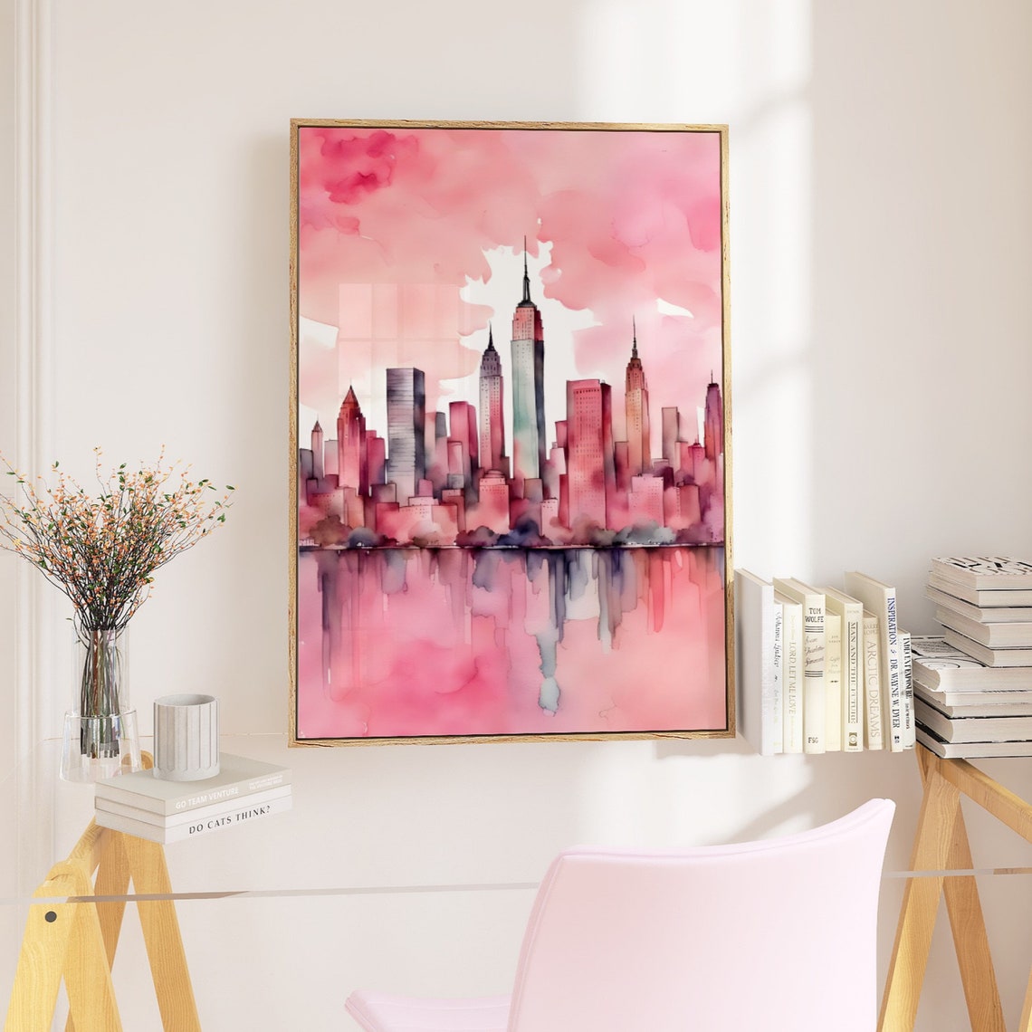 New York City Travel Print Art Pink Ny Travel Print Preppy Wall Print Cityscape Travel Poster Dorm Decor Ny Poster - Image 3