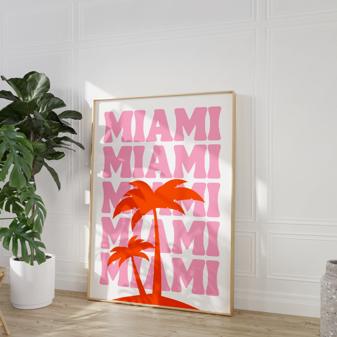 Miami Retro Pink Typography Palm Tree Florida Beach Travel Poster - Image 4