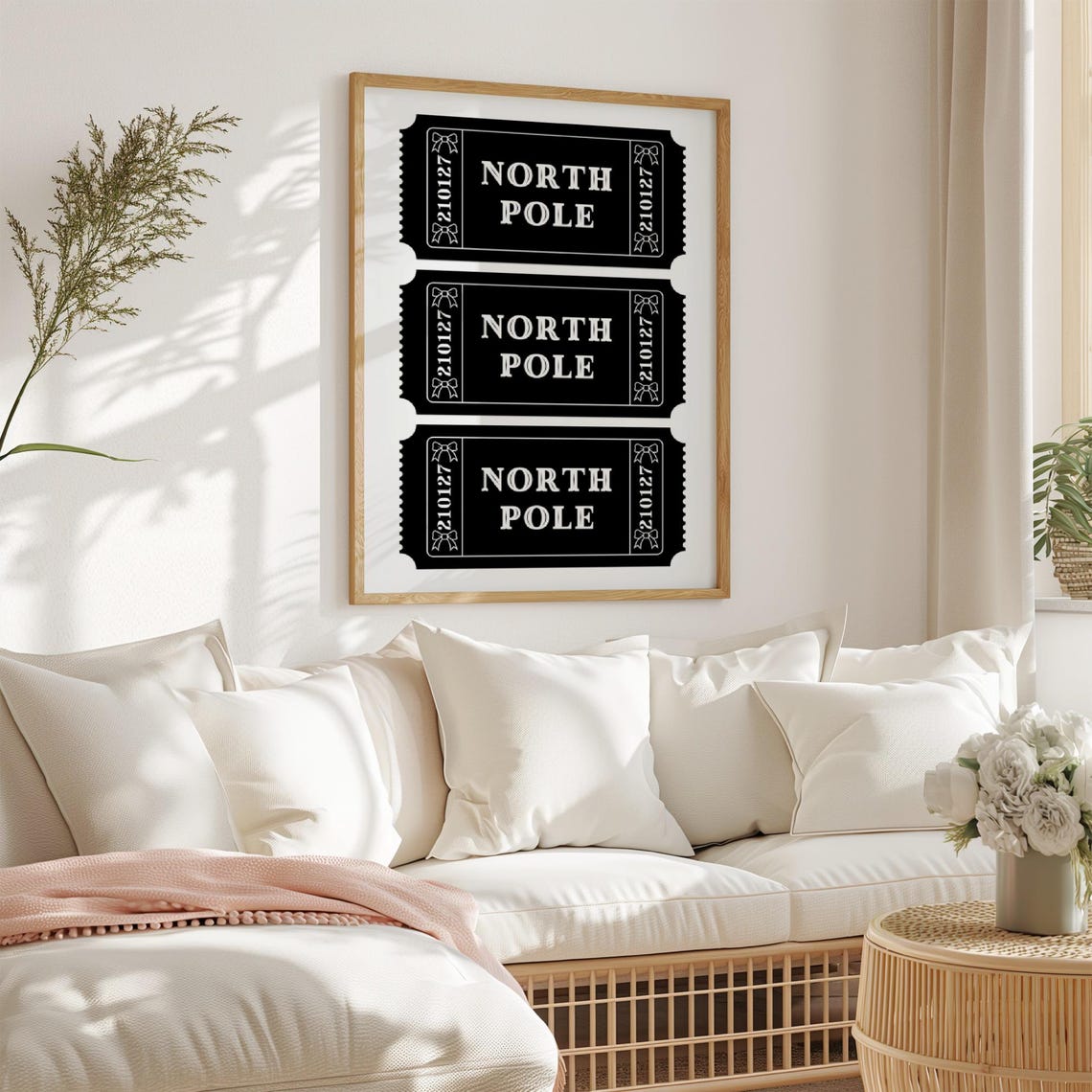 North Pole Ticket Black Vintage Retro Christmas Holiday Poster - Image 2