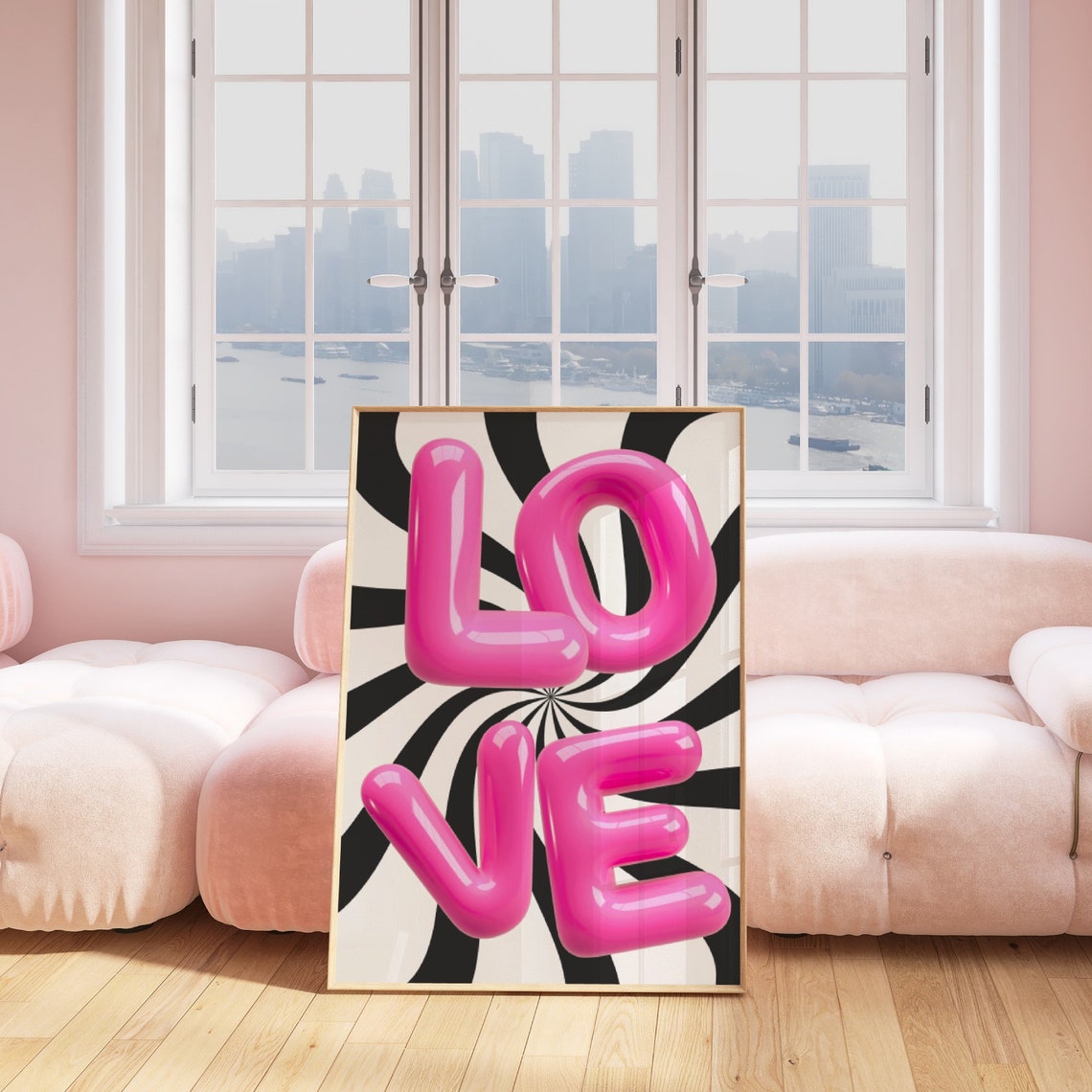Love Pink Inflatable Bubble Letters Psychedelic Swirl Art Poster - Image 2
