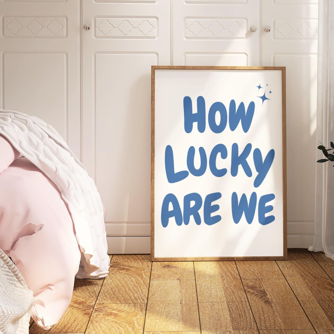 How Lucky Are We Blue Retro Bubble Lettering Uplifting Quote Poster - Image 4
