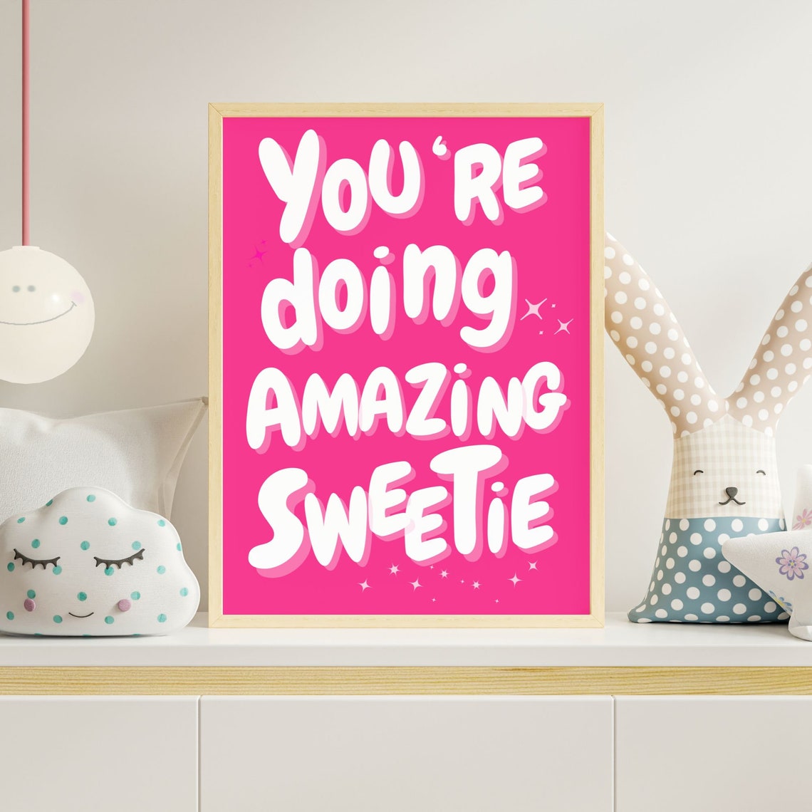 Youre Doing Amazing Sweetie Print Affirmation Wall Art Teen Girl Room Decor Retro Poster Trendy Art Pink Preppy Dorm Decor