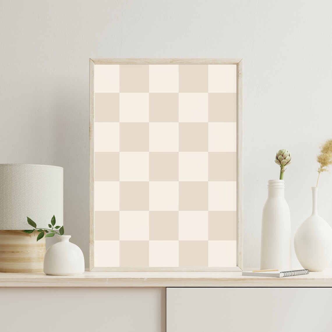 Checkered Wall Art Beige Checkerboard Poster Print
