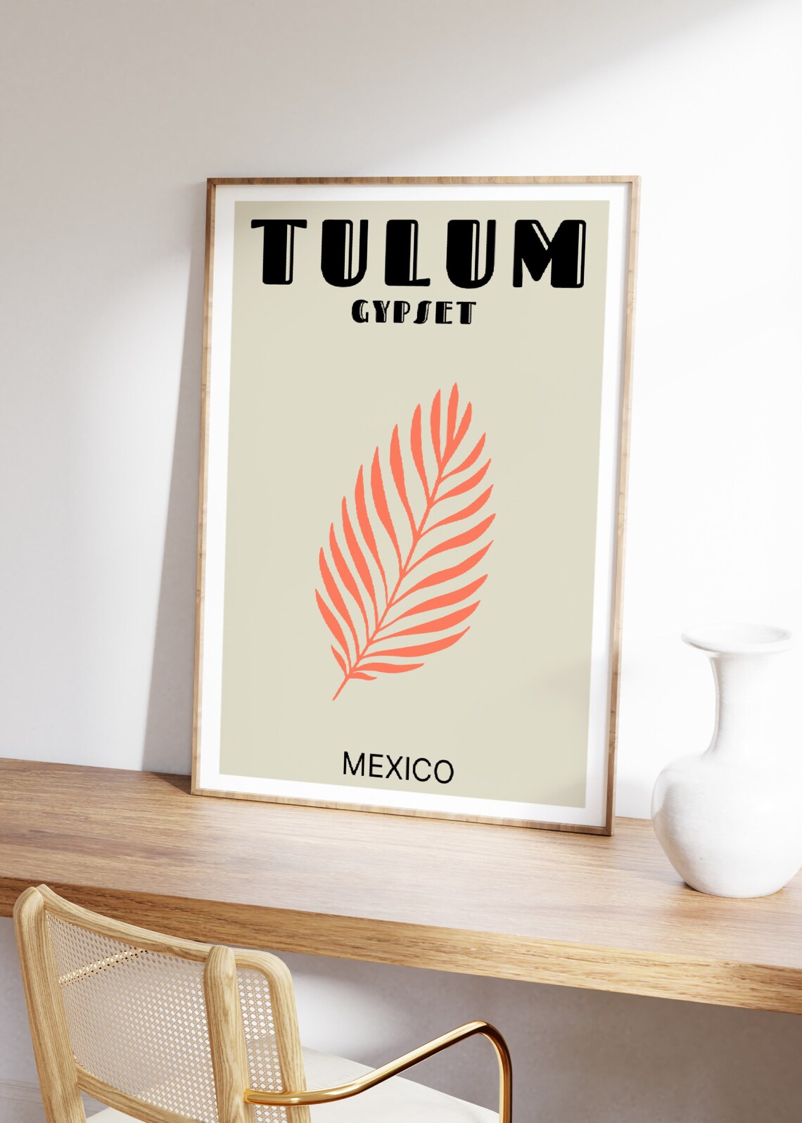 Tulum Gypset Mexico Orange Palm Leaf Boho Travel Poster Wall Decor - Image 2